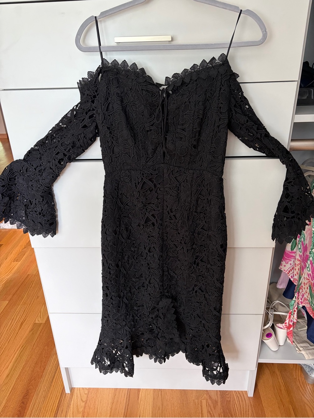 Boston Proper Black Lace Off-Shoulder Long Sleeve Dress